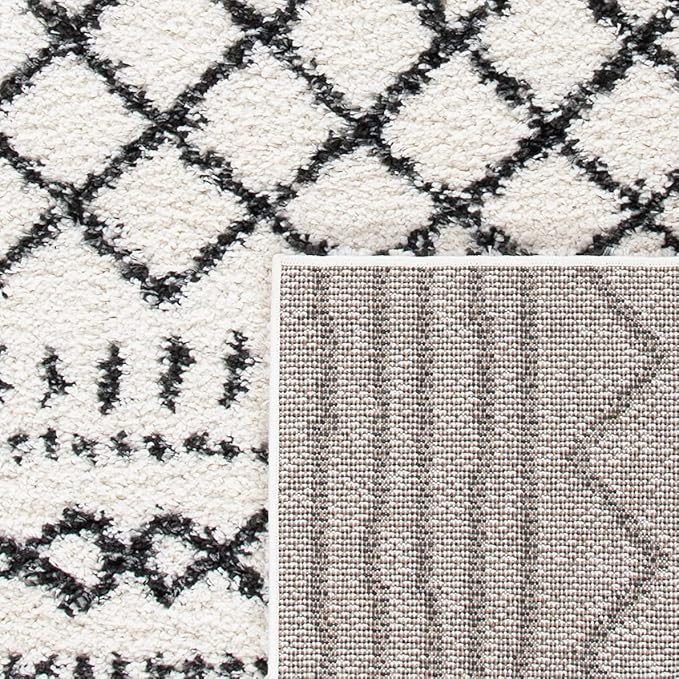 SAFAVIEH Arizona Shag Collection Runner Rug - 2'3" x 12', Ivory & Black, Moroccan Design, Non-Shedding & Easy Care, 1.6-inch Thick Ideal for High Traffic Areas in Living Room, Bedroom (ASG741Z)