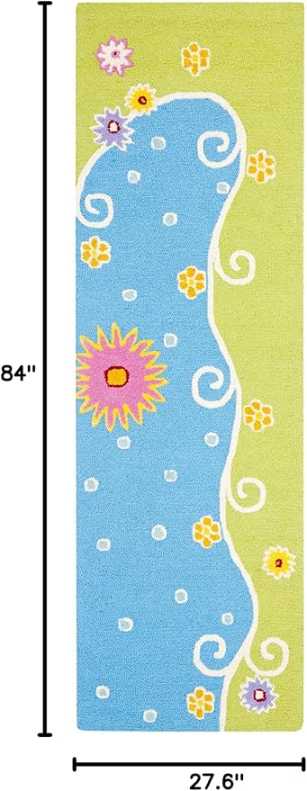 SAFAVIEH Kids Collection Runner Rug - 2'3" x 7', Blue & Green, Handmade Floral Wool, Ideal for High Traffic Areas in Living Room, Bedroom (SFK383A)