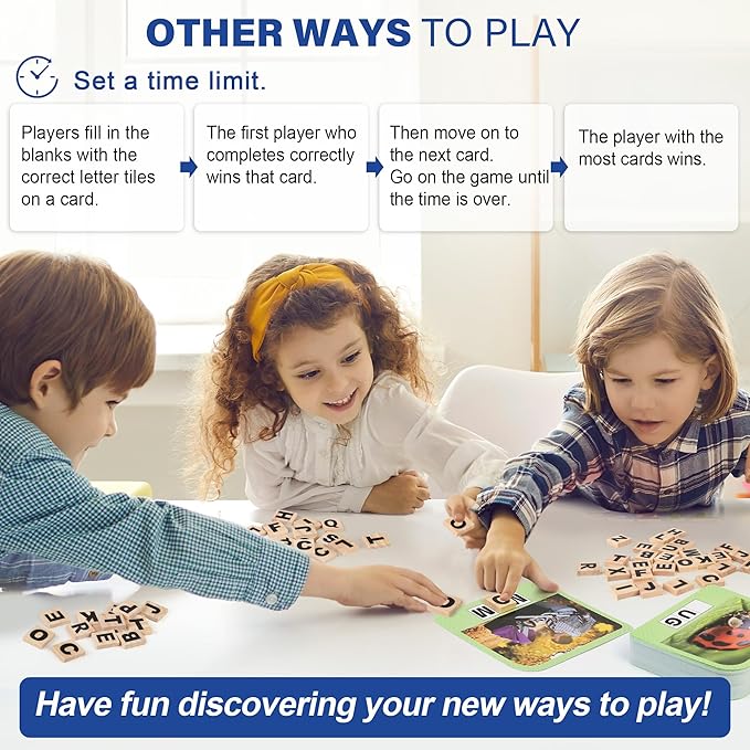 BenBen Spelling Games with 224 Flashcards, 2-4 Players, Learning Games for Kids Ages 4-8, Educational Toys for Kindergarten 1st 2nd 3rd Grade, Preschool Classroom Must Haves