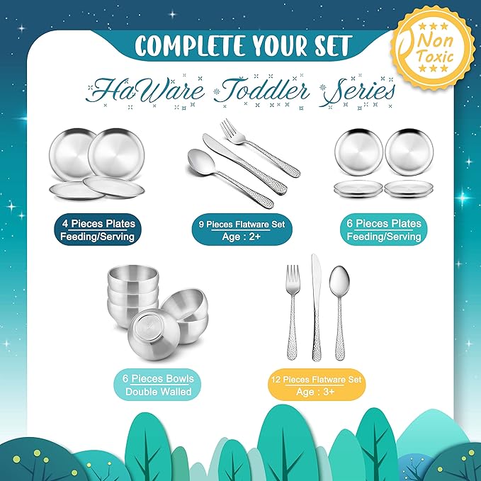 HaWare 6-Piece Kids Bowls, 12oz SUS304 Metal Bowl for Toddler Children, Small Baby Bowls for Feeding/Soup/Snacks, Multipurpose 18/8 Stainless Steel Cereal Bowls, Double Walled, Dishwasher Safe