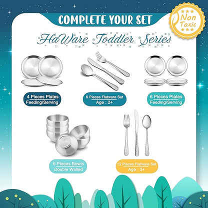 HaWare 6-Piece Kids Bowls, 12oz SUS304 Metal Bowl for Toddler Children, Small Baby Bowls for Feeding/Soup/Snacks, Multipurpose 18/8 Stainless Steel Cereal Bowls, Double Walled, Dishwasher Safe