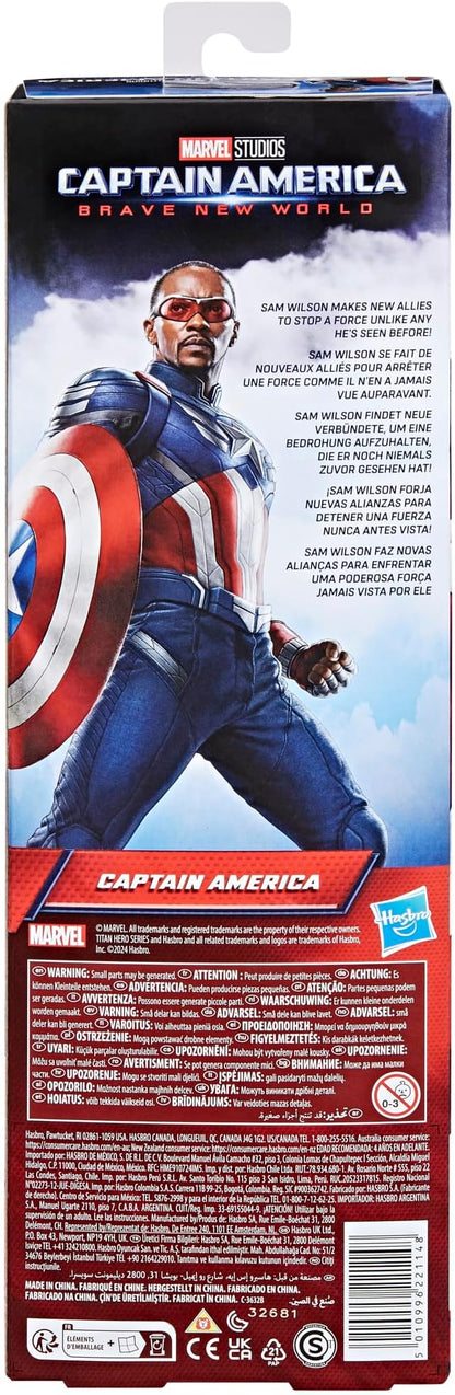Marvel Studios Captain America Brave New World, Titan Hero Series, 12-Inch Captain America Action Figure, Super Hero Toys for Kids 4 and Up