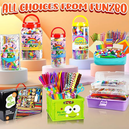 FUNZBO 1200pcs+ Arts and Crafts Supplies for Kids- Craft Kits with St Patricks Day Pipe Cleaners, Pom Poms for Crafts, Popsicle Sticks for Crafts, Crafts for Kids Ages 4-8 Girls & Boys