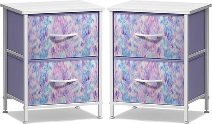 Sorbus Nightstand with 2 Drawers - Kids Bedside Furniture End Table Night Stand - Steel Frame, Wood Top & Easy Pull Fabric Bins - Dresser & Chest for Home, Bedroom Accessories, Office & Dorm (2 Pack)