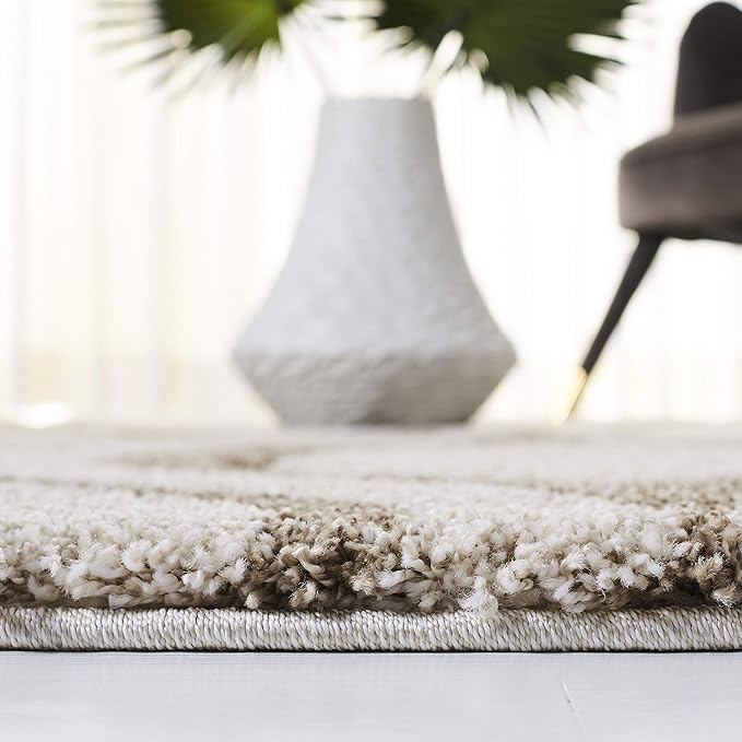 SAFAVIEH Florida Shag Collection Runner Rug - 2'3" x 9', Ivory & Beige, Modern Ogee Design, Non-Shedding & Easy Care, 1.2-inch Thick Ideal for High Traffic Areas in Living Room, Bedroom (SG461-1213)