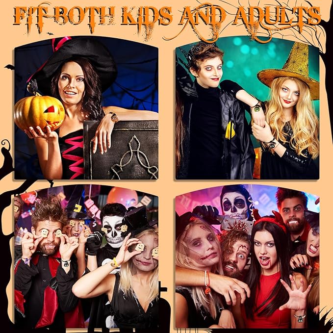 Capoda Halloween Party Favor Zipper Bracelets Bulk Trick or Treat Bracelets Halloween Bracelets Set Halloween Party Favor Wristbands for Girls Halloween Goodie Bag Fillers Party Favors(32 Pcs)