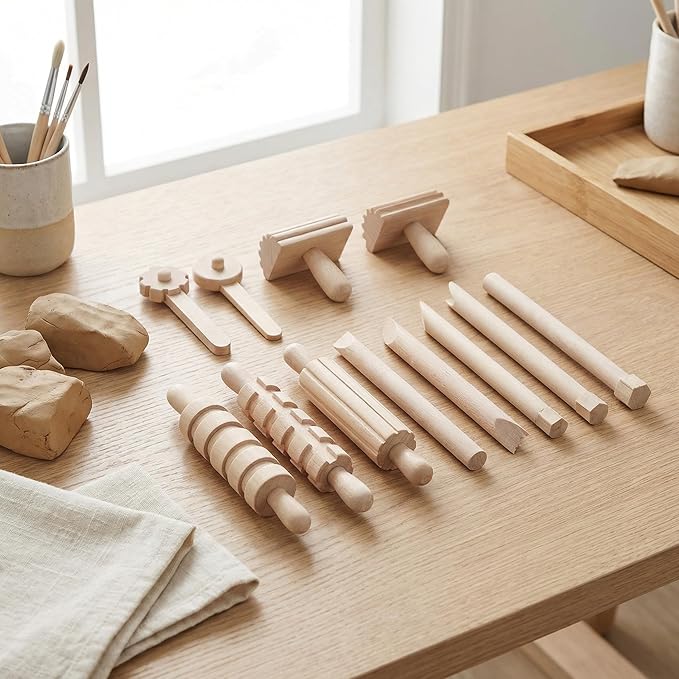 Toddmomy Wooden Clay Tool Set for Kids Toddlers, Clay Molding Tools for Pottery, Ceramics and Modeling Dough, Beginner-Friendly Art and Crafts Activities