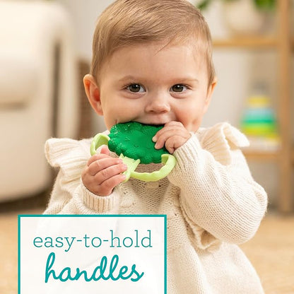 Infantino Lil' Nibbles Textured Silicone Baby Teether - Sensory Exploration and Teething Relief with Easy to Hold Handles, Green Broccoli, 0+ Months