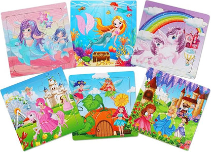 Wooden Puzzles for Toddlers 2-5 Years Old(Set of 6), 9 Pieces Preschool Educational and Learning Animal Jigsaw Puzzle Toy Gift Set for Girls