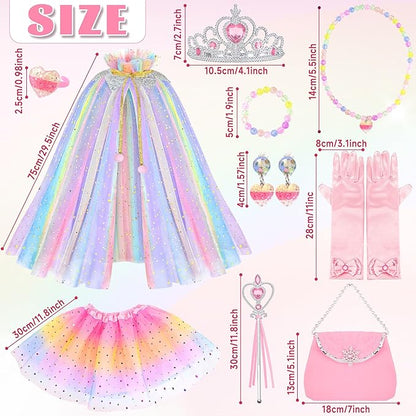 11PCS Princess Cape Dress up Clothes for Little Girls, Princess Cape with Crown for Kids Girls 3-8 Birthday Gifts
