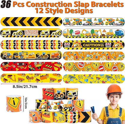 86 Pcs Construction Party Favors 36PCS Construction vehicles Slap Bracelets Wristband 50PCS Construction Vinyl Stickers for Kids Boys Construction Theme Birthday Party Goodie Bag Fillers