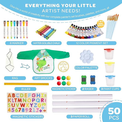 3 in 1 Adjustable Kids Art Drawing Easel Set-Sided Magnetic Whiteboard & Chalkboard with Painting Paper Roll - Versatile Art Station Gift for Toddlers, Kids and Childrens Ages 3+