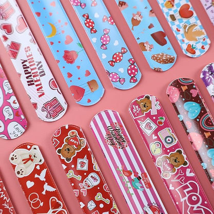 MCPINKY 64PCS Valentines Day Slap Bracelets, Slap Wristbands Assorted Red Valentines Day Snap Bands for Valentine's Day Party Favors Kids Class Rewards
