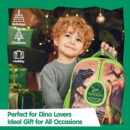 COCO&Friends Dinosaur Toys for Kids 3-5 - Portable Dinosaur Backpack Play Set with Foldable 3D Mat, Pretend Play Toy for 4 Year Old Boy Birthday Gift - Travel Outdoor Beach Toys for Kids Ages 4-8