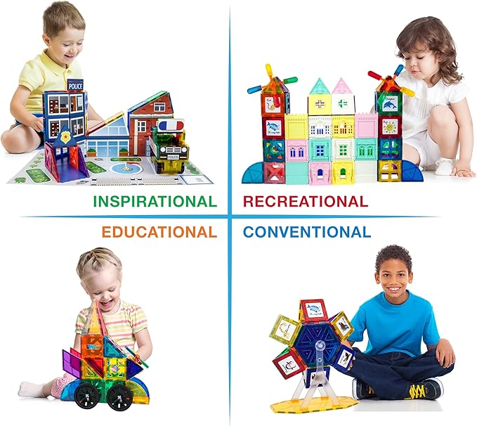 PicassoTiles Master Builder Magnetic Early Educational Toy Building Block Kit with 3 in 1 Playboard for Kid,Baby Ages 3 and Up, STEM Construction with School, Bus, Hospital, Police Station, 300 Piece