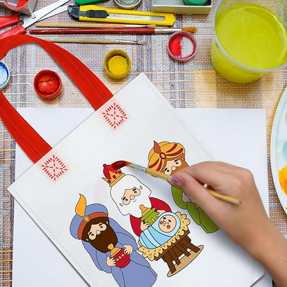 Kacctyen 45 Pcs Nativity Cute Coloring Goodie Bags Christian Reusable Christmas Art Party Favor Paint Bags for Nativity Theme Birthday Bags Color Your Own Bag Graffiti Goodie Bags, 9 Styles