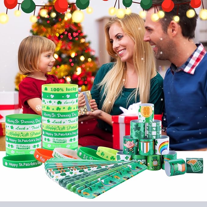 xutengy 48PCS St. Patricks Day Party Favors Accessory，Rubber Bracelets Silicone Wristbands for Party Supplies Shamrock Rubber Bracelets for kids teens Gifts Holiday