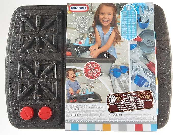 Little Tikes First Sink & Stove Realistic Pretend Play Kitchen Appliance for Kids, Includes 13 Cooking Accessories, Ages 3+ Multi-Color