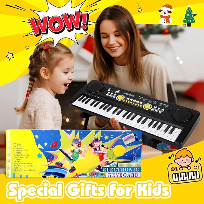 49 Key Piano Keyboard for Kids Music Toys Ages 3-5 Electronic Keyboards Pianos with Microphone for 3 4 5 6 Year Old Boys Girls Birthday Gifts