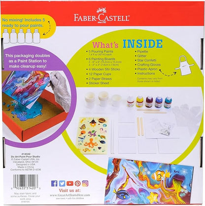Faber-Castell Do Art Paint Pour Studio - No Mix Acrylic Paint Pouring Set for Kids - Makes 6 Fluid Art Projects, Multi (FC14342)