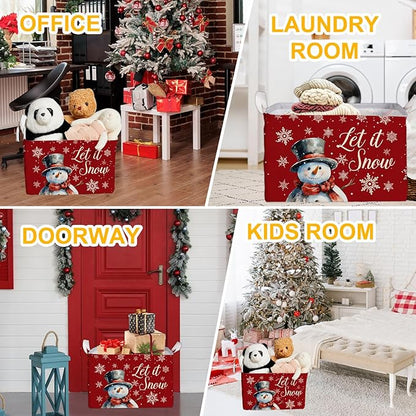 Merry Christmas Snowman Rectangular Basket,Waterproof Boxes with Handle, Toy Snowman Storage Box for Boys Girls, Merry Foldable Book Storage, Christmas Gifts Basket for Family, Christmas Party Decor