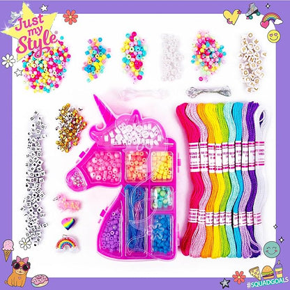 Just My Style Unicorn Friendship Bracelets by Horizon Group USA Create 20+ Bracelets, Kit Includes 1300+ Beads ABC Beads, Metallic Beads Unicorn Storage Case & More