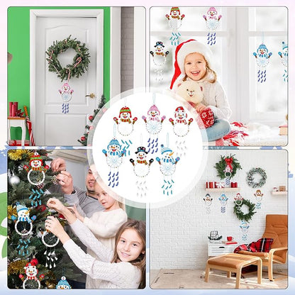 Fennoral 6 Pack Snowman Craft Kit for Kids Make You Own Snowman Dreamcatcher DIY Paint Wooden Christmas Arts and Crafts for Chirstmas Art Activity Christmas Winter Decoration