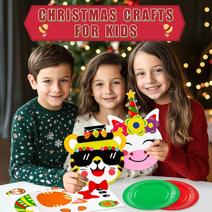 16 Pack Christmas Arts and Crafts for Kids Toddler Christmas Animal Paper Plate Art Kit Gifts for 3 4 5 6 Year Old DIY Kids Crafts for Christmas Stocking Stuffers Classroom Activities Games