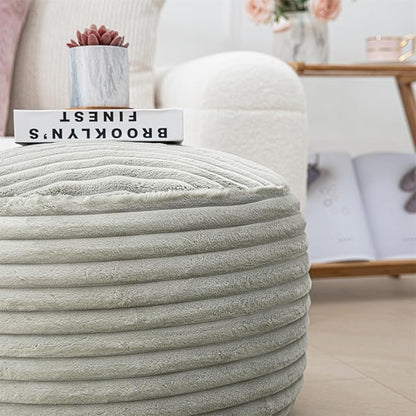 Round Stuffed Pouf Ottoman 20x20x12 Inches Faux Fur Ottoman Foot Rest Under Desk Foot Stool Great for Living Room Bedroom Small Furniture (Light Gray Pouf with Filler)