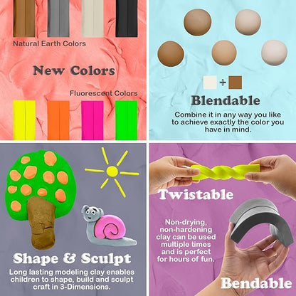 BAZIC Modeling Clay Neon Color 1 LB, Modeling Dough Non Toxic Gift for Artist Kids, Bulk for Classroom, 1-Pack