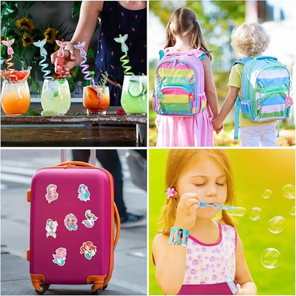 98 Mermaid Party Favors for Girls Birthday Supplies Straw Bubble Wand Slap Bracelet Keychain Sticker Toy Gift Prize Goodie Bags Stuffers Kids Decorations Mermaid Birthday Party Favors