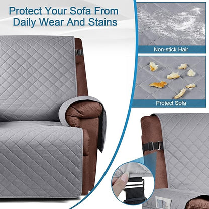 KinCam 100% Waterproof Recliner Chair Cover, Reclining Couch Covers for Pets, Dogs, Recliner Couch Slipcover Furniture Protector with Elastic Straps for Kids(28", Light Gray)