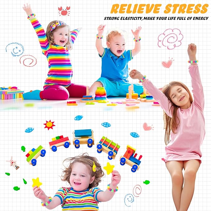 24 Pcs Spiky Sensory Bracelet Anxiety Sensory Toys Fidget Toy Stress Relief Spiky Rings Rainbow No Latex Flexible Stretchy Wearable Sensory Toy Bracelet for Adults Kids Children