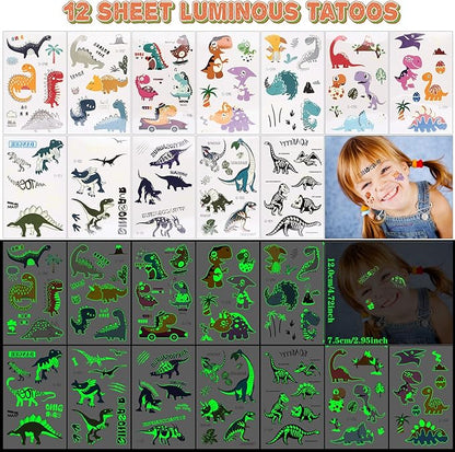 Golray 48Pcs Dinosaur Party Favors Dino Tote Non-woven Bags Dinosaur Keychain Slap Bracelets Glow In Dark Tattoos for Boy Kids Dinosaur Themed Birthday Party Supplies Treat Gift Goodie Bag Fillers