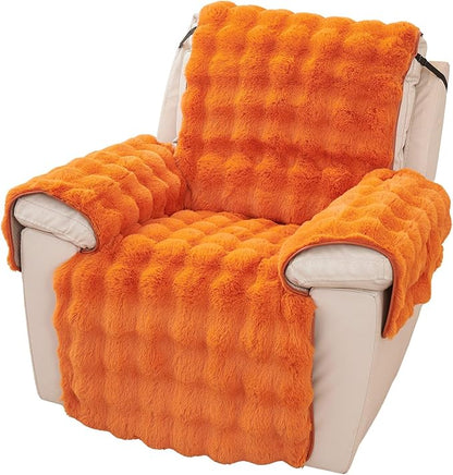 vctops Faux Fur Fluffy Recliner Chair Slipcover Faux Rabbit Fur Non Slip Sofa Cover Super Soft Plush Thick Couch Cover Furniture Protector with Elastic Straps for Kids, Dogs, Pets(Orange,24")
