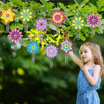 gisgfim 16 Pack Lotus Flower Wind Chime Crafts Kits for Kids Make Your Own Mandala Wind Chime Wooden DIY Arts and Crafts Decoration for Xmas Party School Classroom Decorations Supplies Birthday Favors