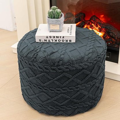 Round Pouf Ottoman Boho Poof Home Decor Floor Pouffe Handmade Circular Ottoman Footrest for Bedroom Foot Stool Poufs for Living Room 20x20x14 Inches