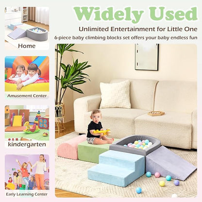 Climbing Toys for Toddlers , Foam Climbing Blocks with Ball Pit for Baby, 5-Piece Soft Toddlers Climbing Toy Indoor,Climbing Crawling Toys Soft Foam Blocks Activity Play Set(Balls not Included)