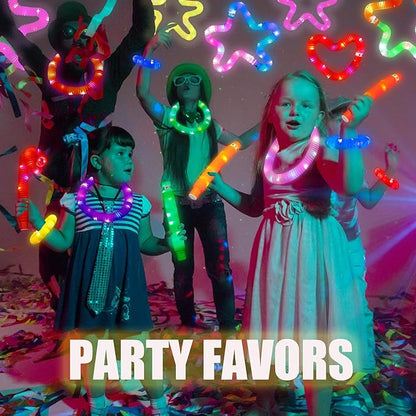24 PCS Light Up Pop Tubes for Kids, 12 Colors Glow Sticks Bulk Party Pack, Glow Necklaces Bracelets for Toddlers, Party Supplies Party Favors,Valentine's Day Birthday Wedding Decorations