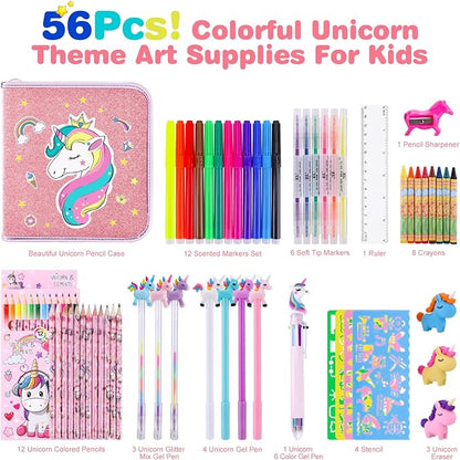 53PCS Fruit Scented Markers Set - Art Coloring Drawing Kits for Kids with Unicorn Pencil Case, Art Supplies for Kids Ages 4 6 8,Stationary Set Pencil,Crayon&Markers Stuff,Birthday Gifts Toys for Girls