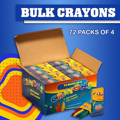 Bedwina Bulk Crayons - 288 Crayons - (Case of 72 4-Packs) Premium Coloring Colors for Kids and Toddlers, Non-Toxic, for Party Favors, Restaurants, Prizes, Goody Bags, Stocking Stuffers