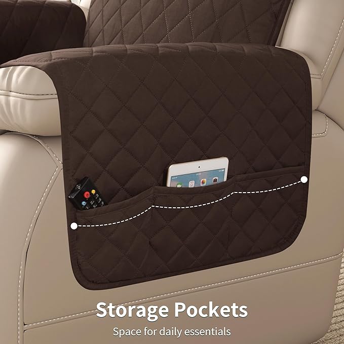 CHUN YI Recliner Chair Cover, Non-Slip Recliner Covers That Stay in Place, Washable Lazy Boy Recliner Covers with Pockets, Water Resistant Recliner Slipcover for Pets (Coffee, Small Recliner)