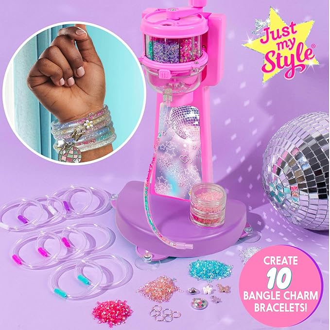 Just My Style Sparkle Pop Bracelet Maker, Make 10 Glitter Jelly Bracelets, Soft Glitter Filled Jelly Bangles, Bracelet Making Kit with Charms, Beads, Rhinestones, 90s Jewelry, Y2K Accessories