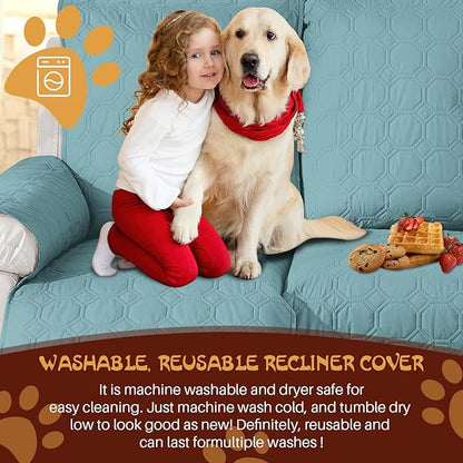 XINEAGE 100% Waterproof Recliner Chair Cover, Non Slip Covers for Recliner Chair with Pocket, Washable Dog Recliner Couch Cover with Elastic Straps (Light Blue, 23.6")