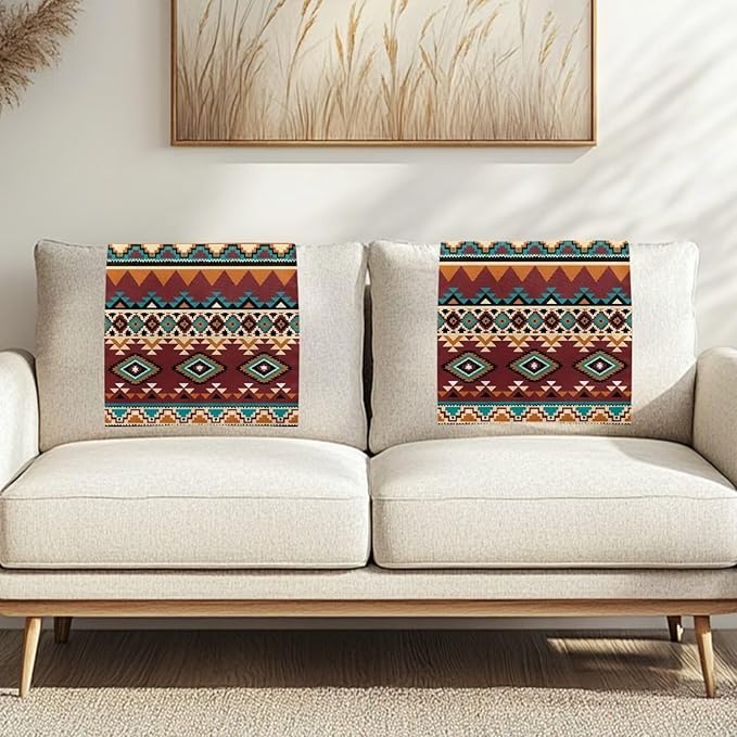 Aztec Retro Headrest Covers for Recliners Washable Couch Headrest Covers Wrinkle Resistant Sofa Headrest Slipcovers Furniture Protector for Home, Office & Theater Seat