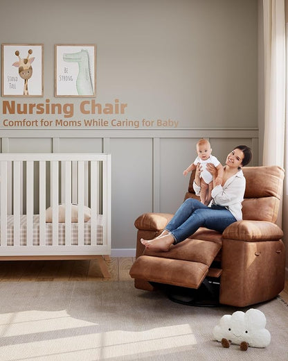 Oversized Electric Recliner Chair - 360° Rocker Swivel Recliner with Heat and Massage, PU Leather Large Power Recliner for Adults, Comfortable Lazy Chair with 1.5X Sponge Filling