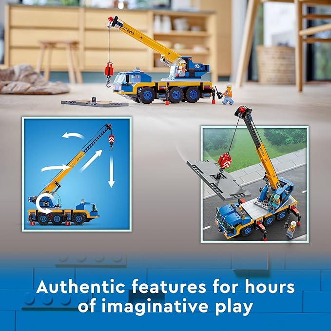 LEGO City Great Vehicles Mobile Crane Truck Toy Building Set 60324 - Construction Vehicle Model, Featuring 2 Minifigures with Tool Toys Kit and Road Plate, Playset for Boys and Girls Ages 7+