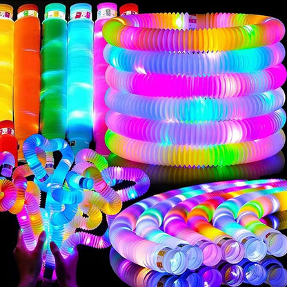 Jishi Light Up Pop Tubes 8-Pack LED Glow Sticks Bulk Christmas Glow in The Dark Party Favors Supplies, Kids Christmas Birthday Party Decorations, Sensory Light Up Fidget Tubes Toys for Kids Boys Girls