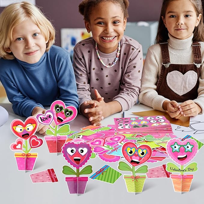 36Pcs Valentine’s Day Flower Crafts Kit Decorations,DIY Flower Heart Craft Gifts Make Your Own Valentines Gifts Spring Flower Cutouts Sets for School Classroom Activities Decorations Party Supplies