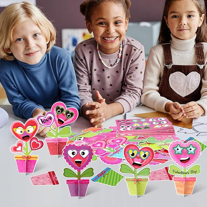 36Pcs Valentine’s Day Flower Crafts Kit Decorations,DIY Flower Heart Craft Gifts Make Your Own Valentines Gifts Spring Flower Cutouts Sets for School Classroom Activities Decorations Party Supplies